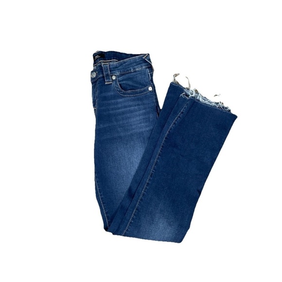 True Religion Denim - True Religion BECCA Mid Rise Bootcut Jeans Dark Wash Size 29 Raw Hem Distressed